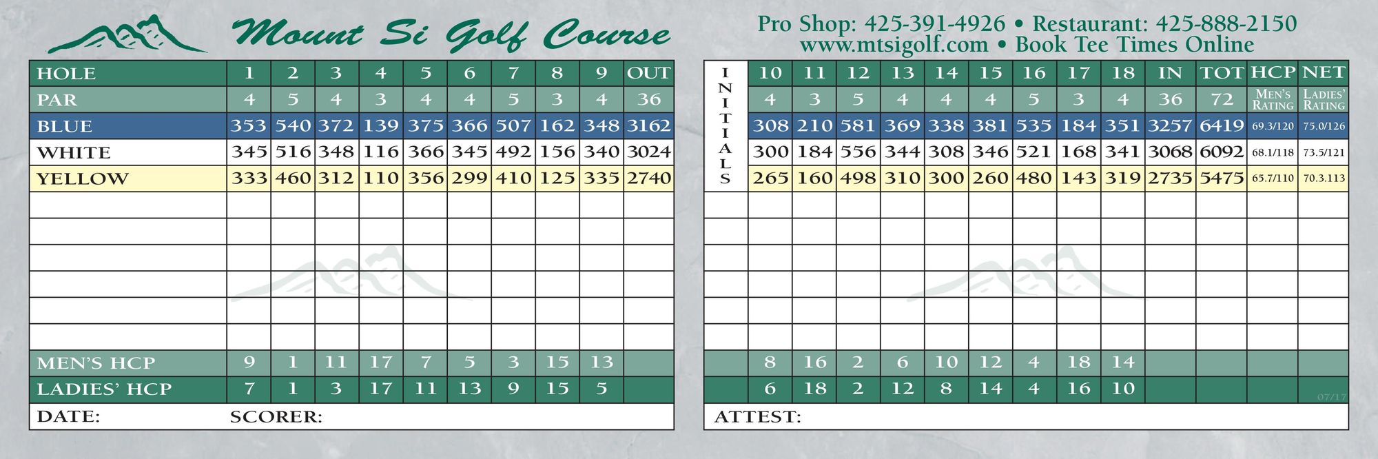 Mont Cascades Golf Scorecard - Scorecard - Mount Si Golf Course
